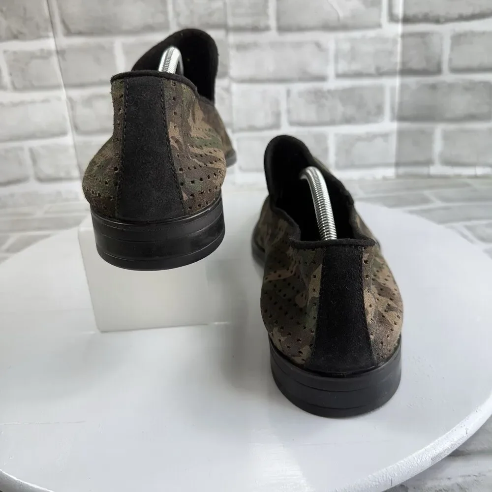 Karl Lagerfeld Paris Men's Size 13 Camouflage Green Leather Perforated Loafers